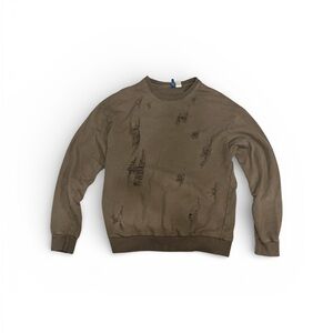 H&M Divided Distressed Crewneck Sweatshirt – Olive Green – Size Medium